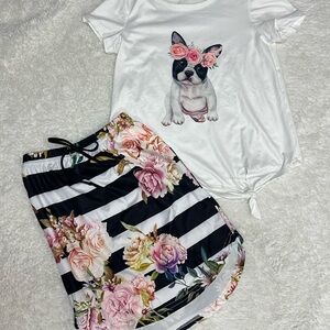 Black and White Striped Floral Matching Set